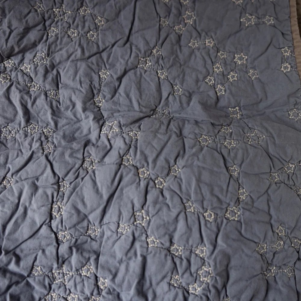 Restoration Hardware Baby Child Cotton Gray Blue Quilt Nursery Blanket Stars
